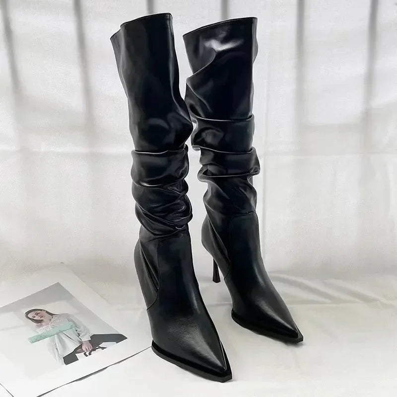 Eleganza - Sexy Winter Women High Boots Fashion Pointed Toe Stiletto Heel Long Boots Ladies Elegant Knee High Boots Shoes Botas De Mujer