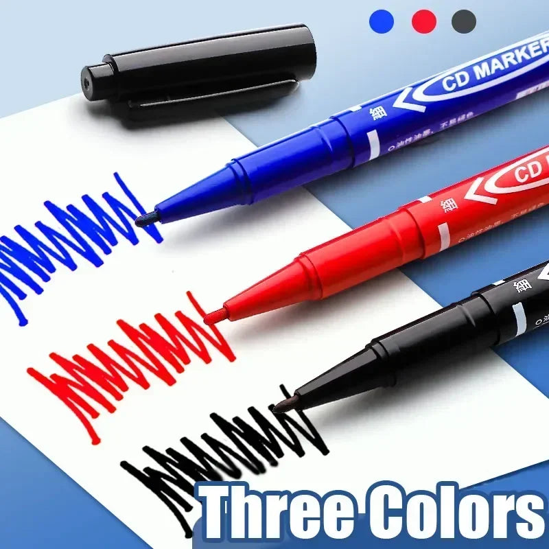 10Pcs Double Tip Permanent Markers Pens Waterproof Oily Fine Tip Black Painting Marker Graffiti Marking Pens School Supplies