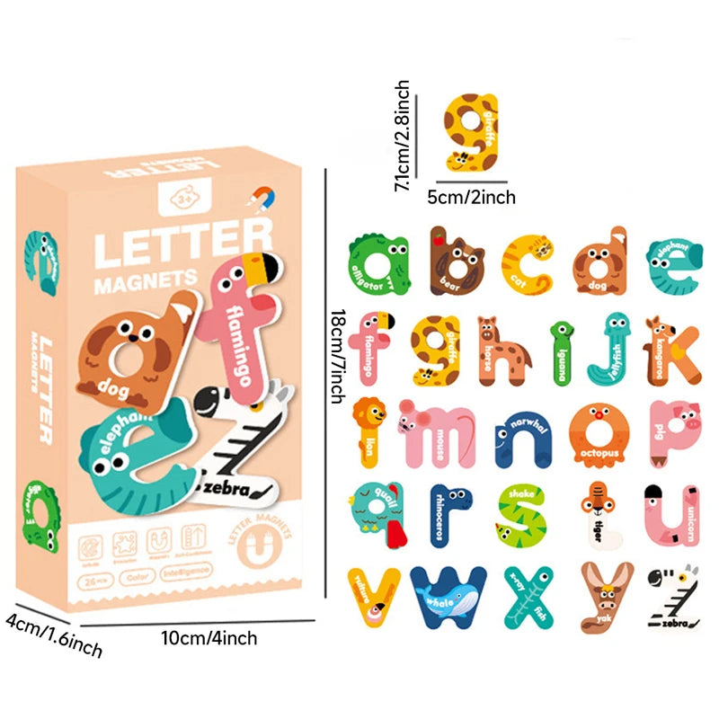 26pcs Large Magnetic Letters Alphabet Cartoon Animal Magnetic Refrigerator Stickers Educational Toys for Kids Learning Spelling