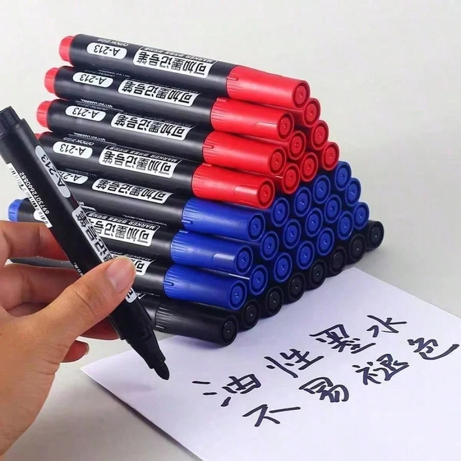 3/5/10 Pcs Permanent Oil-Based Marker Pens Black/Red/Blue - For Metal Wood Plastic Ceramic More - Office Stationery Use
