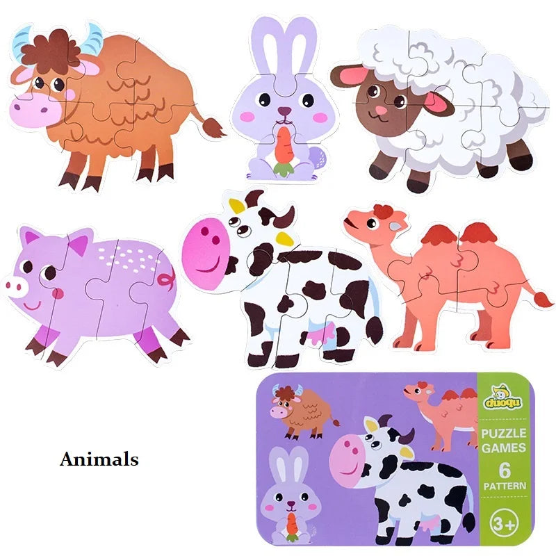 Baby Wooden Puzzles for Toddlers Montessori Development Toys Educational Animals Puzzle Board Games for Kids Boys 1 2 3 Years