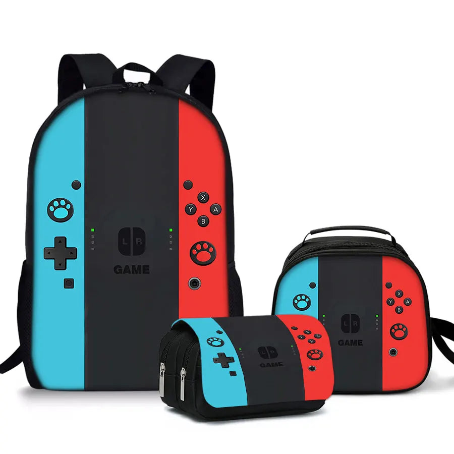 Hoter - 3 Pcs Set Games Console Simple Style Lightweight Boys/Girls Gift 3D Cartoon Big Capacity Teens Laptop Backpack Women Men