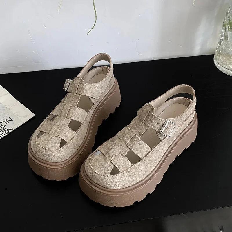 ROMIVA - 
Roman Style Thick Heel Clog Shoes Women's Sandals Breathable Upgraded Version Summer New Hollow out Design Platform Slippers