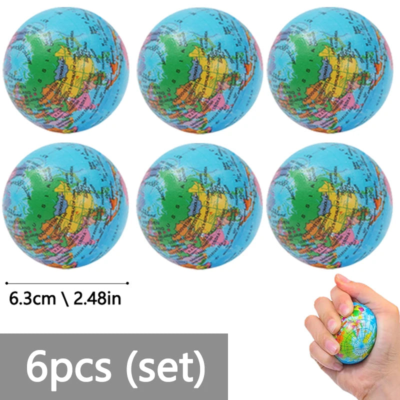 Mini World Earth Stress Balls Children Toy Foam Planet PU Globe Squeezable Balls Finger Exercise Educational Stress Relief Toys