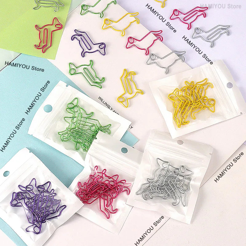Little Dog Style Paper Clips Binder Clips Bookmarks Tickets Photo Clamp Patchwork Clips Office Binding Supplies silver purpleRed