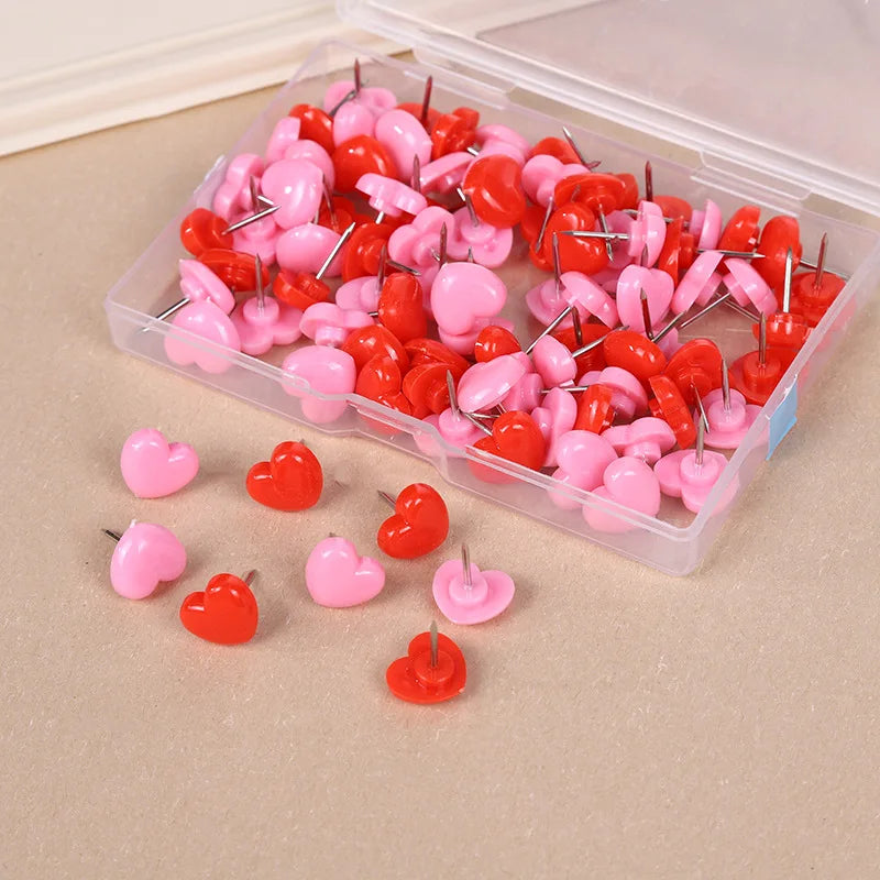 50pcs Heart Shape Push Pins Cork Board Thumb Tacks for Bulletin Board Office School Supplies Arts Crafts Stationery Accessories
