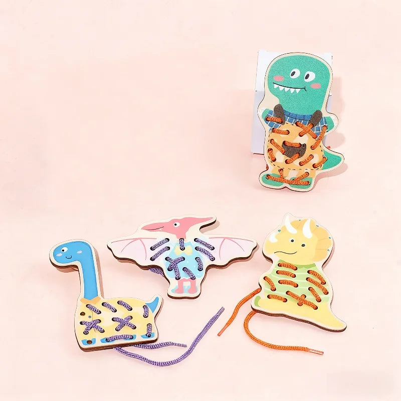 Wooden Lacing Toys Montessori Sensory Toys Sewing Cards Lacing Playing Game for Kid Preschool Learning Activity Fine Motor Skill