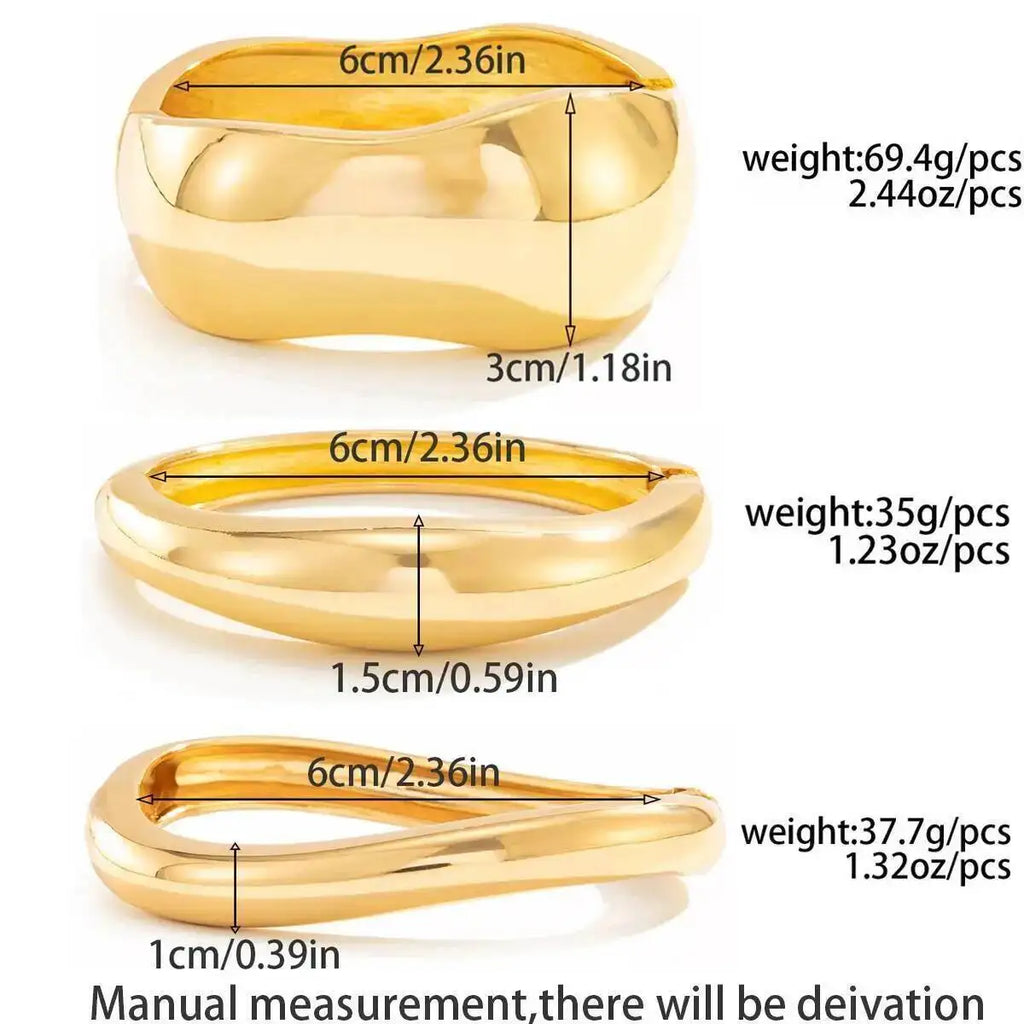 Metalora - Ingemark 3 Styles Punk Metal Spring Wide Bangles Women Hip Hop Gold Color Geometric Arm Bracelets Grunge Jewelry Steampunk Men