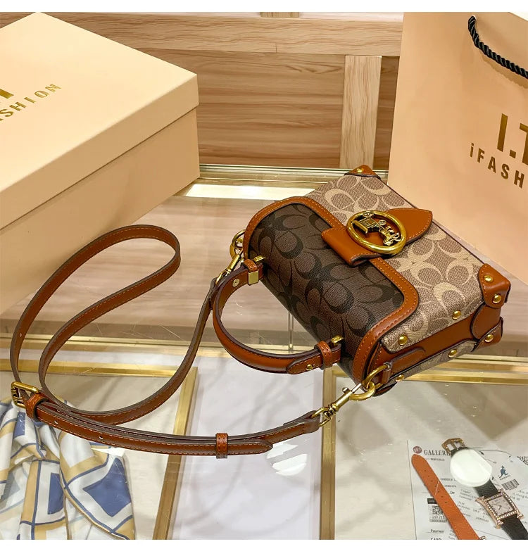 ÉLON - 
New minimalist and fashionable small handbag, contrasting color women's bag, high-end carriage crossbody bag, portable box bag