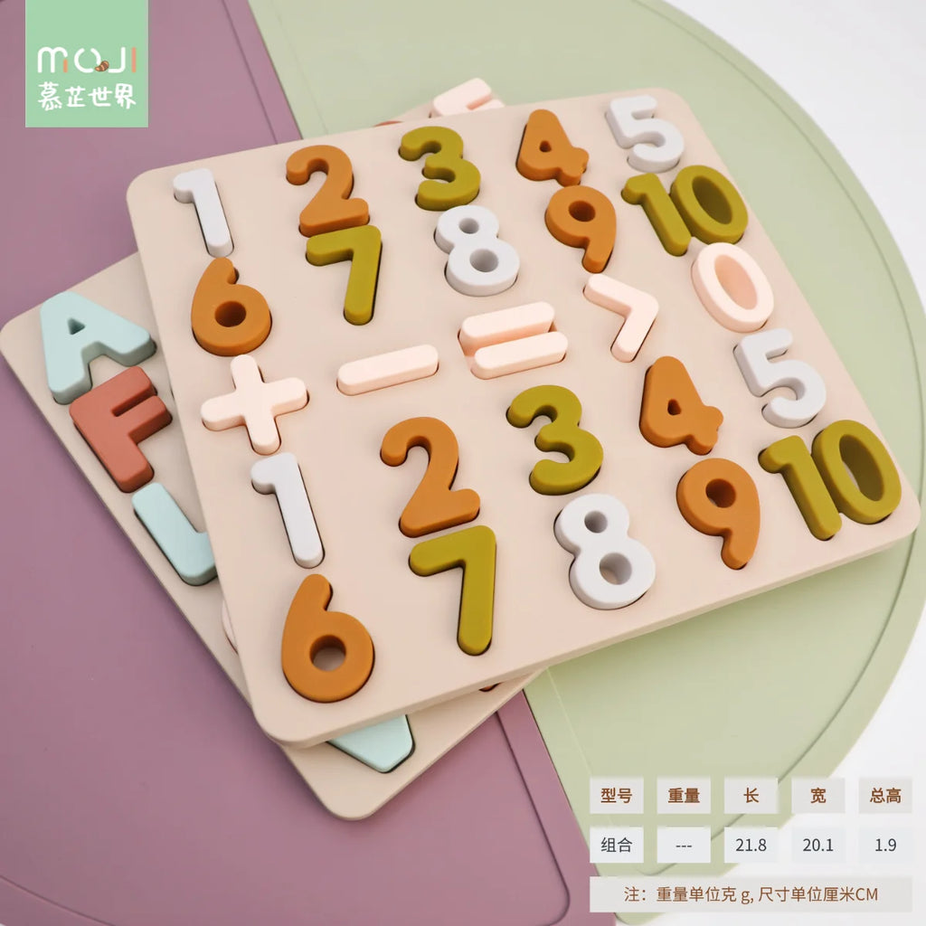 Silicone Montessori Letters Number Puzzle Board Toys Shape Matching For Kids Educational Toys Busy Board Bpa Free Children's Toy