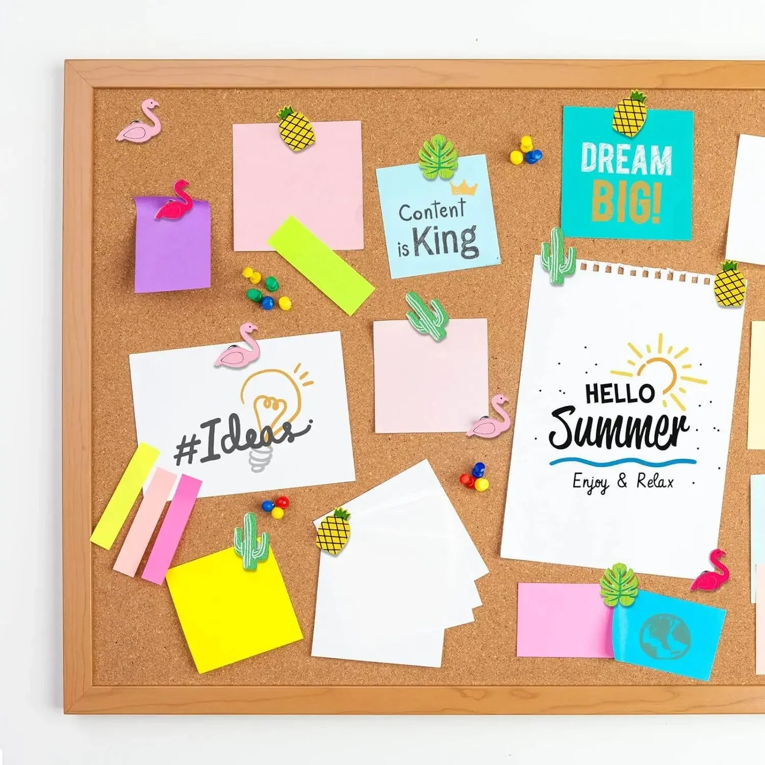 30PCS Decorative Push Pins Wood Push Pins for Home Office Cork Board Tropical Elements Flamingo Pineapple Cactus Palm Leaf