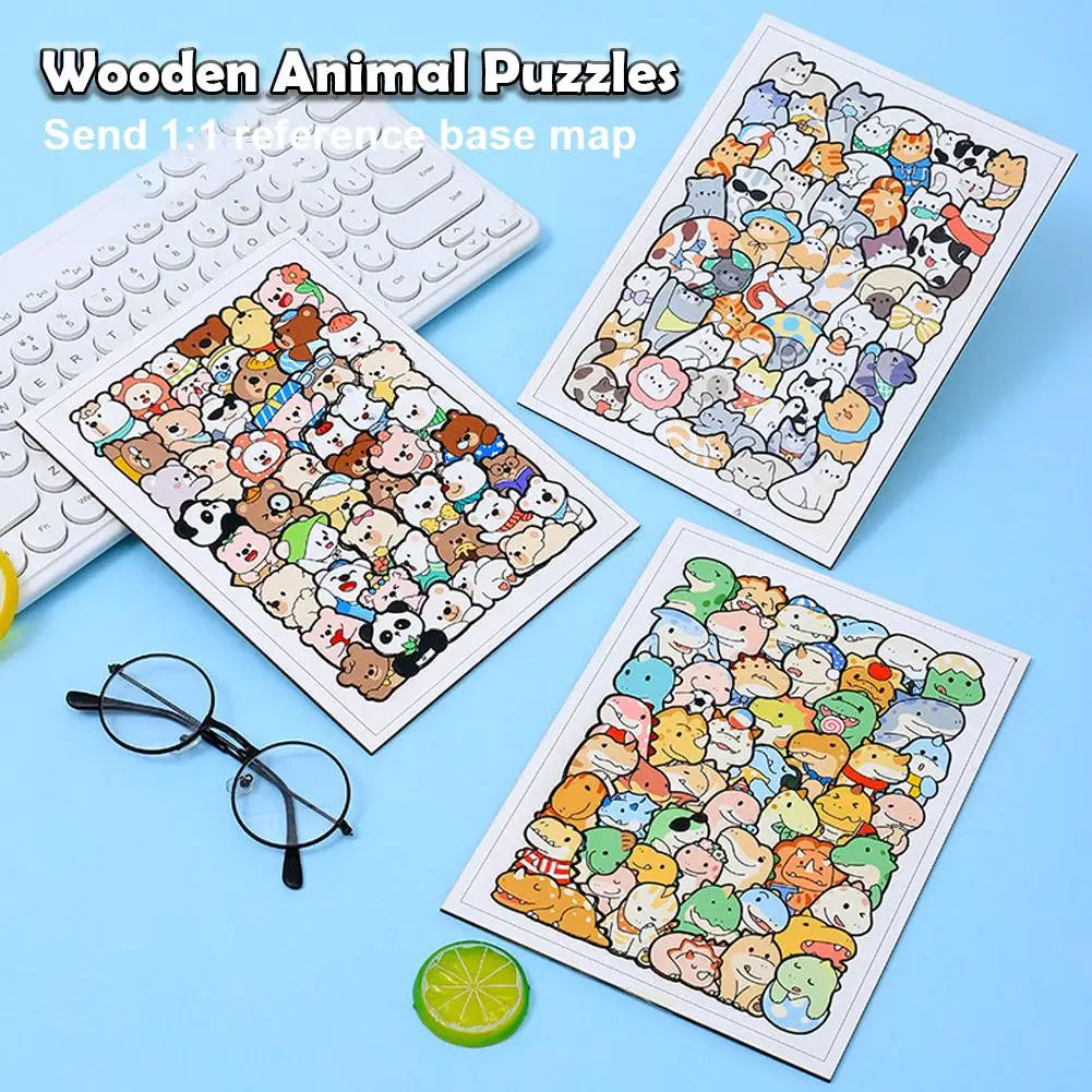 50pcs Wooden Cat Puzzles Animal Wooden Puzzle Stacking Toys Educational Puzzle For Kid Boys Girls Gifts Decoration Painting