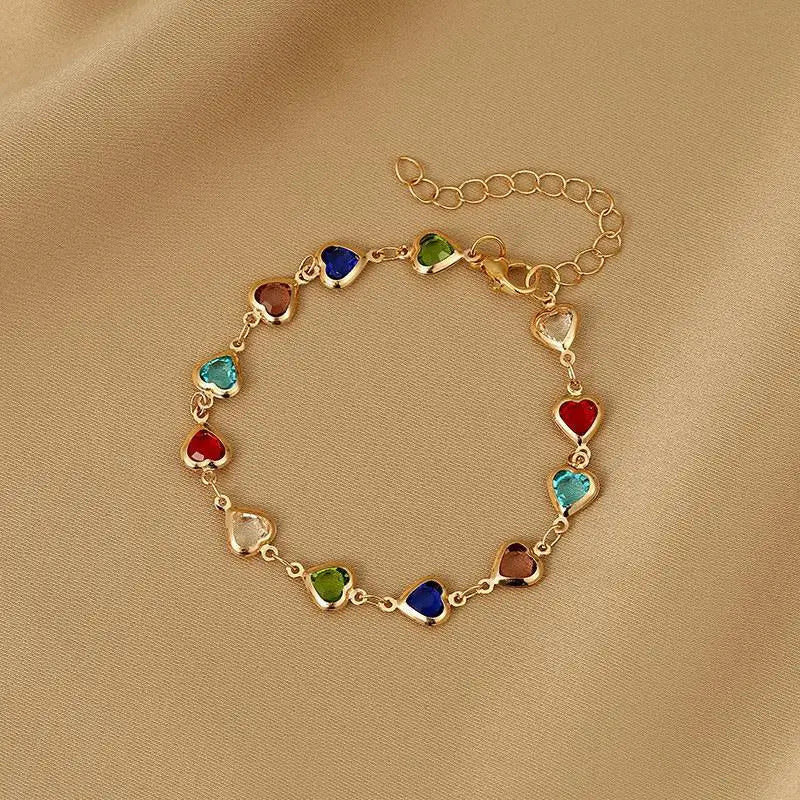 RAINELLA - 
Rainbow Crystal Heart Charm Anklets For Women Adjustable Gold Silver Color Link Chains Foot Ankle Bracelet Jewelry Accessories