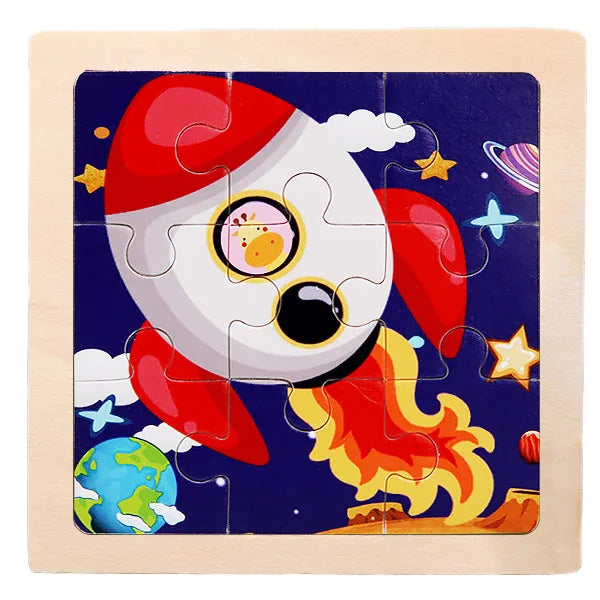 9 Pieces Wooden Puzzle Cartoon Dinosaur Transportation Montessori 3d Puzzle Game Early Learning Educational Toys for Children