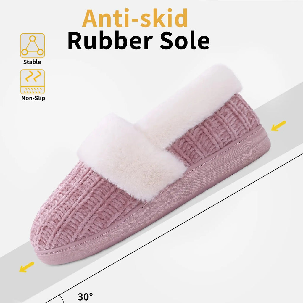 Pallene Fuzzy -  Winter Slippers For Men Women Casual Memory Foam Knit Flat Slides Cozy Plush Indoor Slippers Fluffy Cotton Shoes