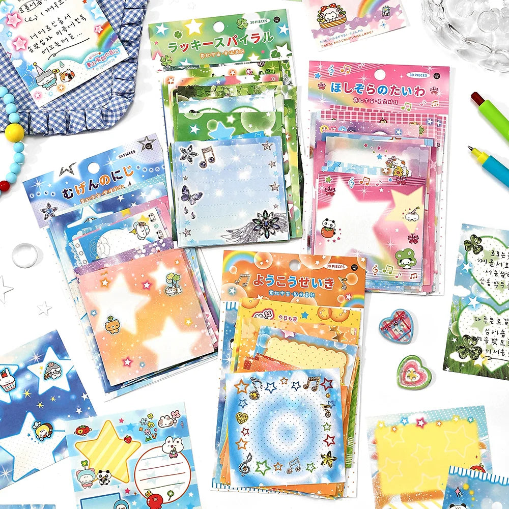 30sheets Neon Universe Series Kawaii Ins Memo Material Scrapbook Background Paper Creative Decoration DIY Handmade Craft Paper