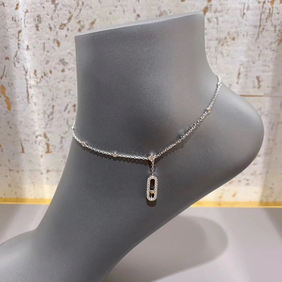 AUREVÉ - 
925 sterling silver 18K gold classic women's diamond ankle chain with moving diamonds. Luxury jewelry gifts