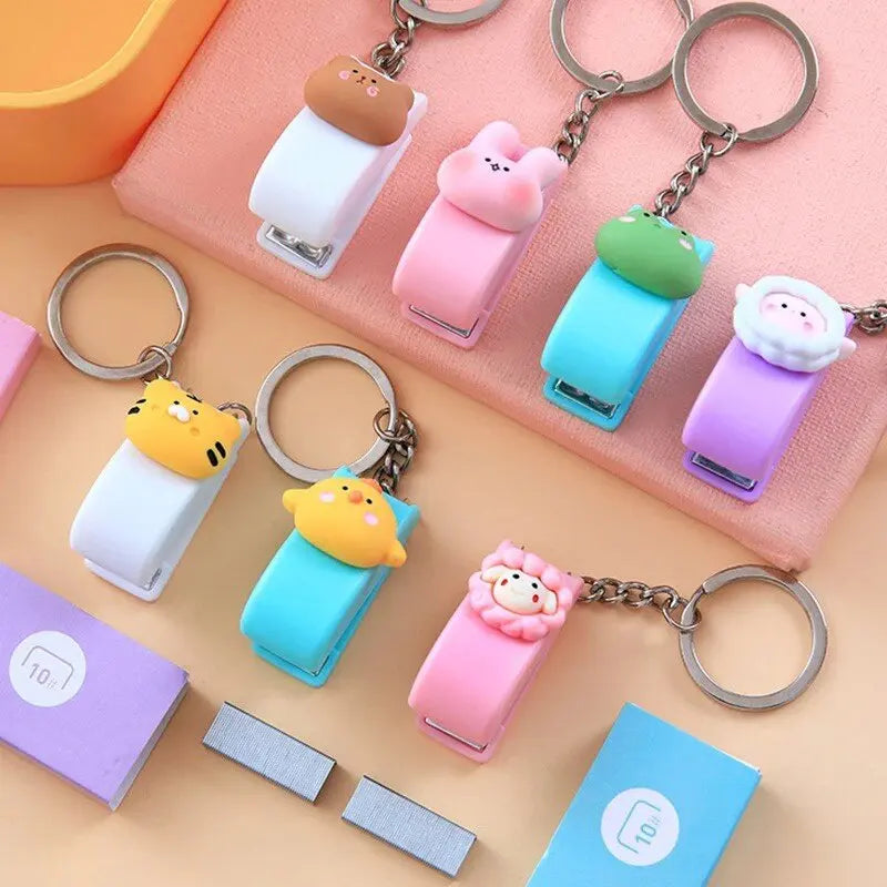 Portable Mini Stapler Cute Book Binding Tools File Organizer Keychains No.10 Staples Office Stationery School Student Supplies