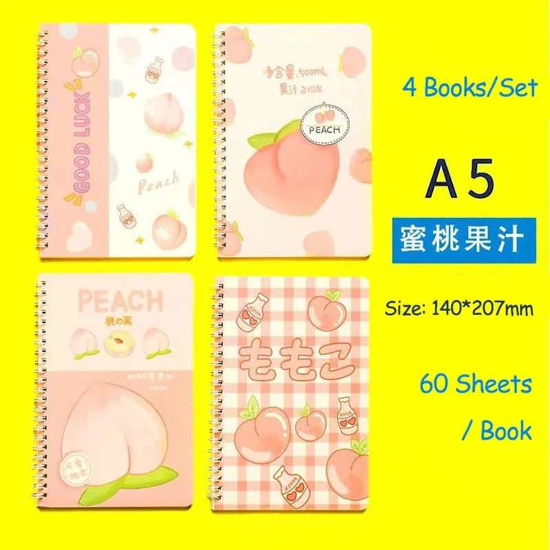 4 Books/Set A5 Coil Lined Notebook High Quality Kawaii Korean Stationery Cute School Supplies for Students