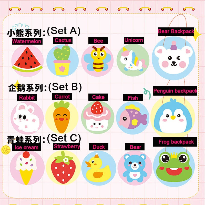 Sewing Kit for Beginner Kids Arts Crafts Cute Cartoon DIY Projects of Stuffed Animal Dolls Pendant Shoulder Bag Threaded Toys