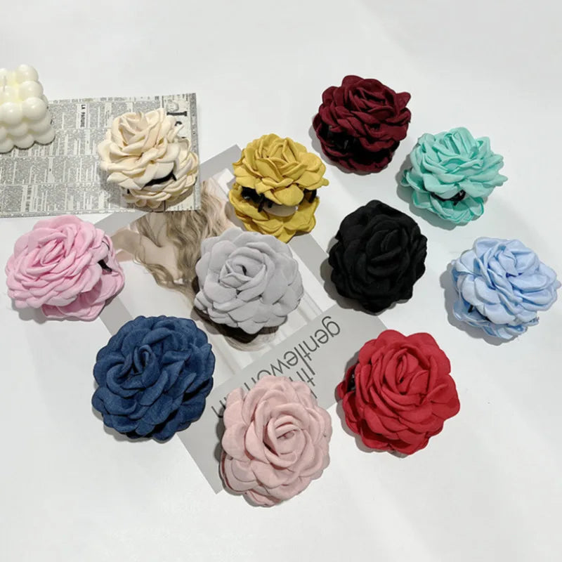 Rosabella - French Fabric Rose Flower Hair Claw Clips For Women Girls Hair Clip Barrette Hairpins Hair Clamps Headwear Hair Accessories Gift
