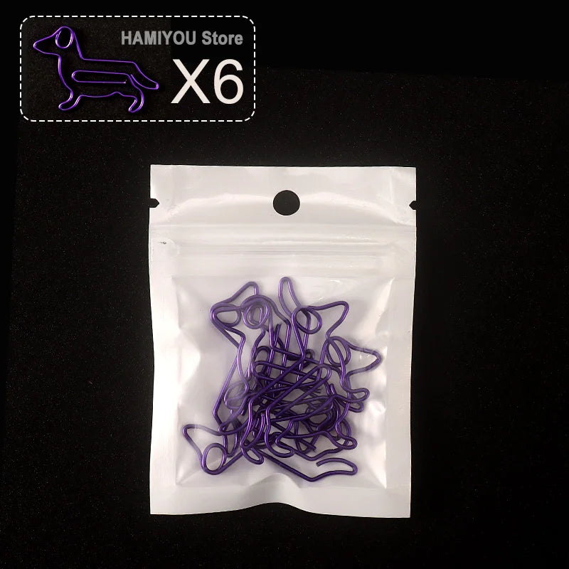 Little Dog Style Paper Clips Binder Clips Bookmarks Tickets Photo Clamp Patchwork Clips Office Binding Supplies silver purpleRed