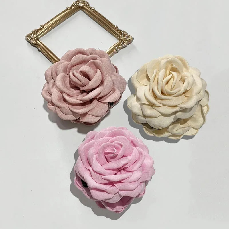 Rosabella - French Fabric Rose Flower Hair Claw Clips For Women Girls Hair Clip Barrette Hairpins Hair Clamps Headwear Hair Accessories Gift