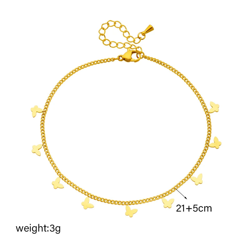 BUTTERA - 
DIEYURO 316L Stainless Steel Gold Color Butterfly Anklets For Women Girl New Trend Leg Chain Non-fading Jewelry Gift Party