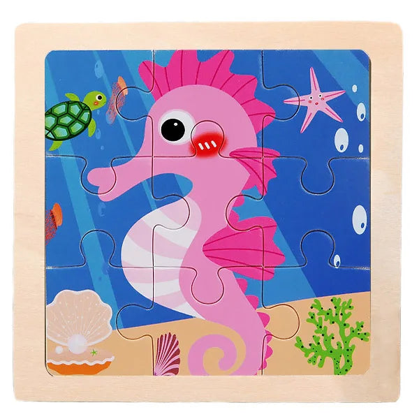 9 Pieces Wooden Puzzle Cartoon Dinosaur Transportation Montessori 3d Puzzle Game Early Learning Educational Toys for Children