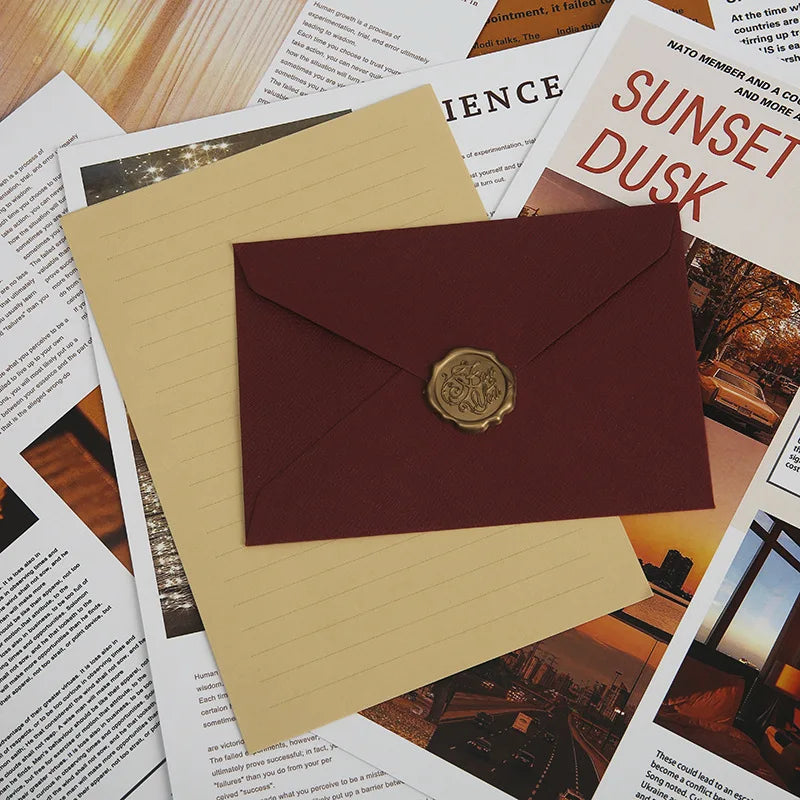 10pcs Linen-Textured Envelope Set with Wax Seal - Retro Western Specialty Paper for Love Letters Invitations Linen Envelopes