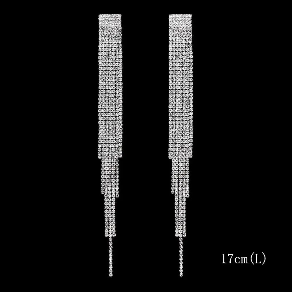 Brillessa - BLIJERY Bling Rhinestone Crystal Long Tassel Drop Earrings for Women Big Hanging Dangle Earrings Brincos Bridal Wedding Jewelry