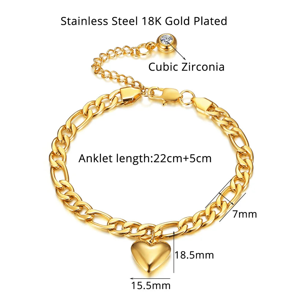 TIDORA - 
Anklet For Women Gold Color Stainless Steel Cuban Link Ankle Bracelets Summer 2022 Fashion Leg Chain Beach Foot Jewelry Ancklets