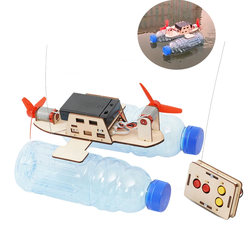 DIY Remote Control Wind Ship Model Wooden Assembling Electric Wind Powered Boat Science Experiment Kit Kids STEM Educational Toy