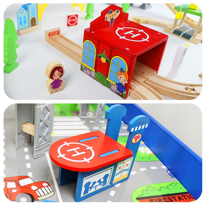 33style DIY Wooden Train Rail Tracks Accessories Wood Railway Track Parts Fit For All Wood Track Toy Christmas Birthday kid Gift
