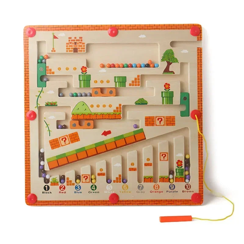 Montessori Magnetic Color Sorting Games Maze Board Pen Moving Bead Games Wooden Control Sensory Play Educational Toys for Kids