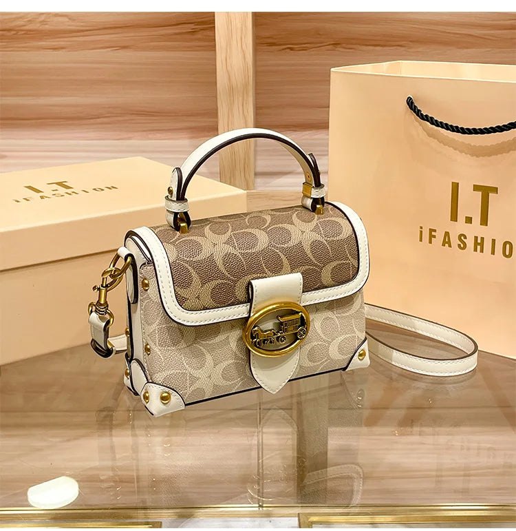 ÉLON - 
New minimalist and fashionable small handbag, contrasting color women's bag, high-end carriage crossbody bag, portable box bag