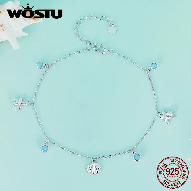 Coralé - 
WOSTU 925 Sterling Silver Seastar & Shell Charm Anklet Foot Jewelry for Women Summer Beach Jewelry Gift