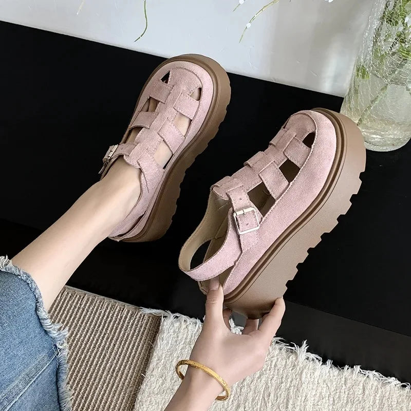 ROMIVA - 
Roman Style Thick Heel Clog Shoes Women's Sandals Breathable Upgraded Version Summer New Hollow out Design Platform Slippers