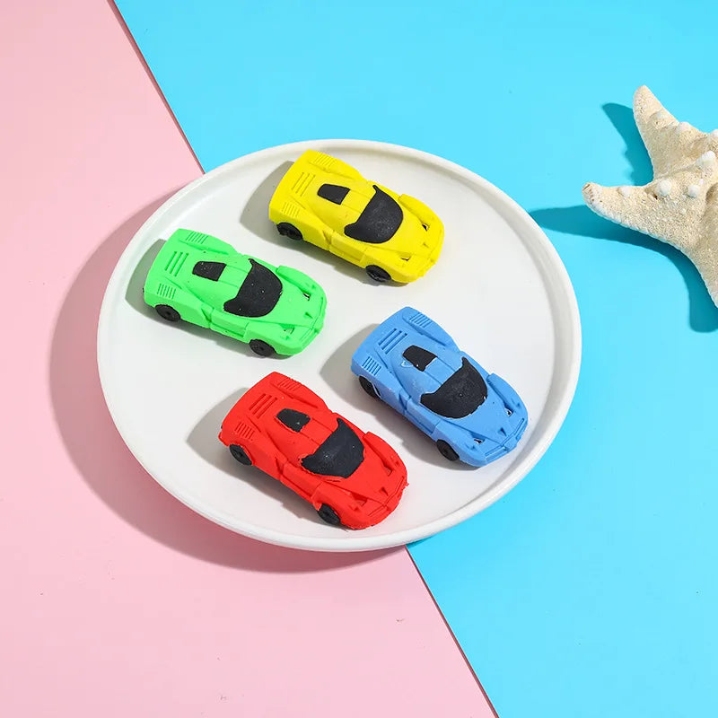 4 Pieces of Random Color Creative Cartoon Car-Shaped Erasers, Detachable and Reassemblable Soft Cleaning Erasers, Suitable for 2B Pencil Writing, a Must-Have for Back-To-School Season