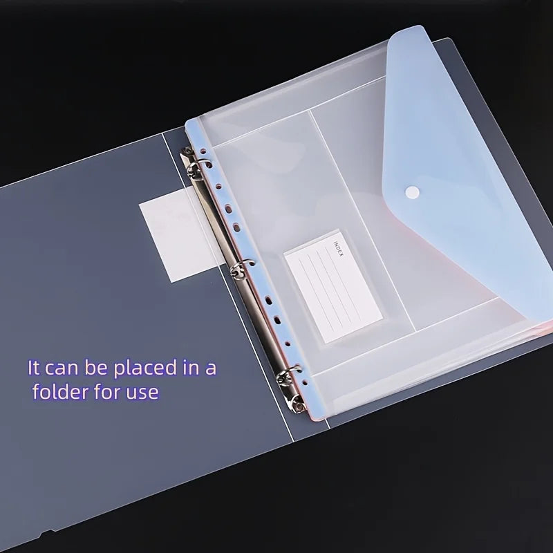 6pcs A4 High-Capacity Loose-Leaf File Bags with 11-Hole Binding Rings,Expandable Button and Label Pockets,Suitable for School