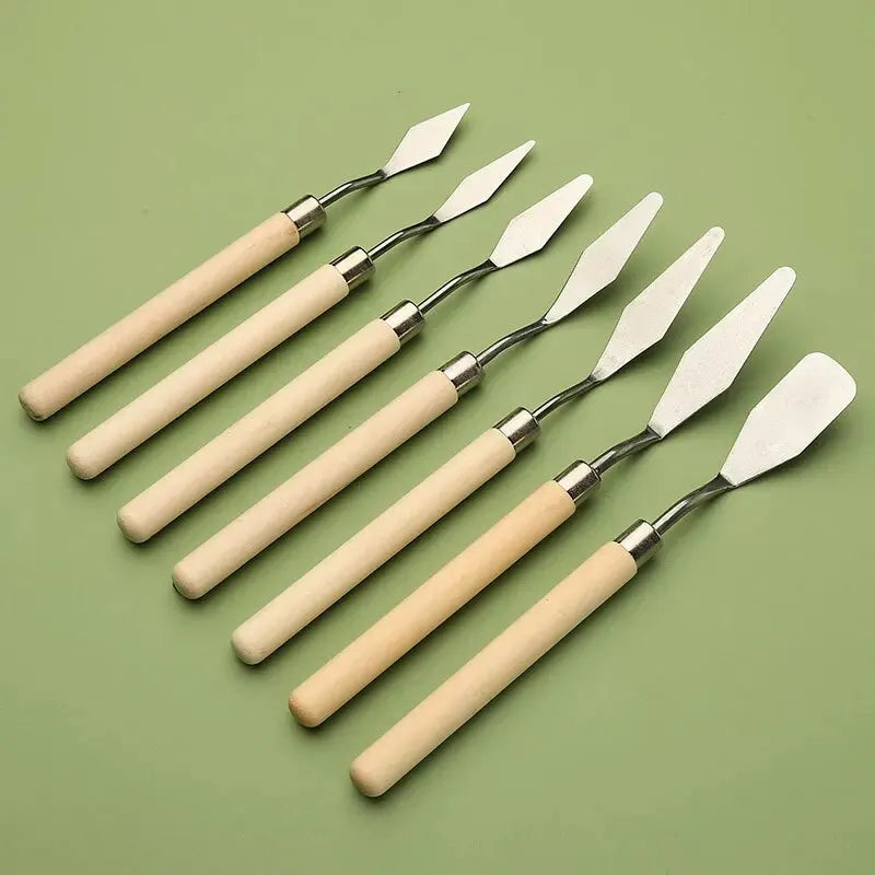 7 pcs Palette Knife Set, Stainless Steel Spatula Painting Knives, Wooden Handle Painting Pallet Knife Set for Oil Painting Kit
