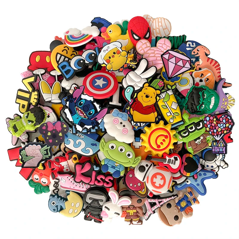 FUNKICKS - 
20-100PCS Wholesale Random Cartoon animation Shoe Charms Animal Garden Shoes Decorations Accessories Buckle For Kids X-mas Gifts