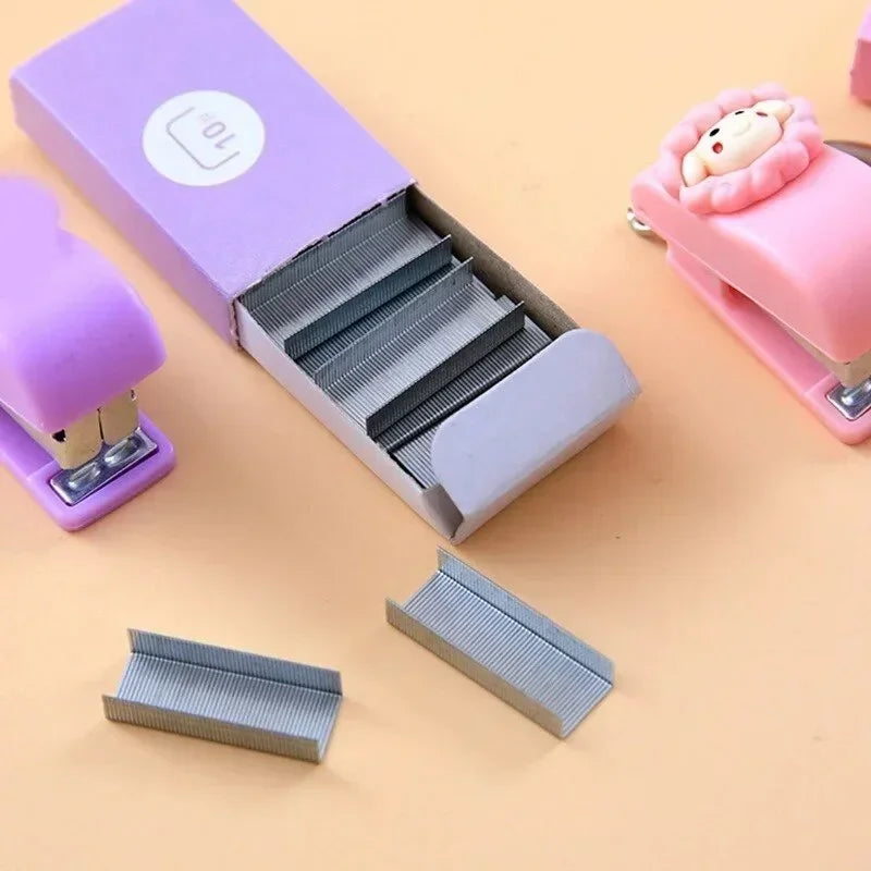 Portable Mini Stapler Cute Book Binding Tools File Organizer Keychains No.10 Staples Office Stationery School Student Supplies