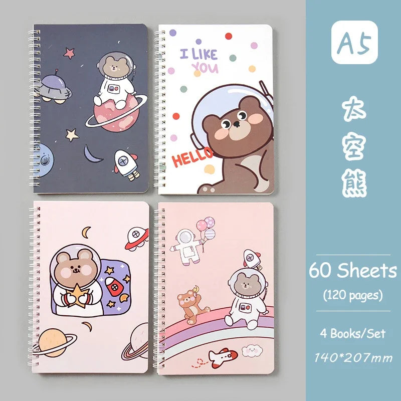 4 Books/Set A5 Coil Lined Notebook High Quality Kawaii Korean Stationery Cute School Supplies for Students