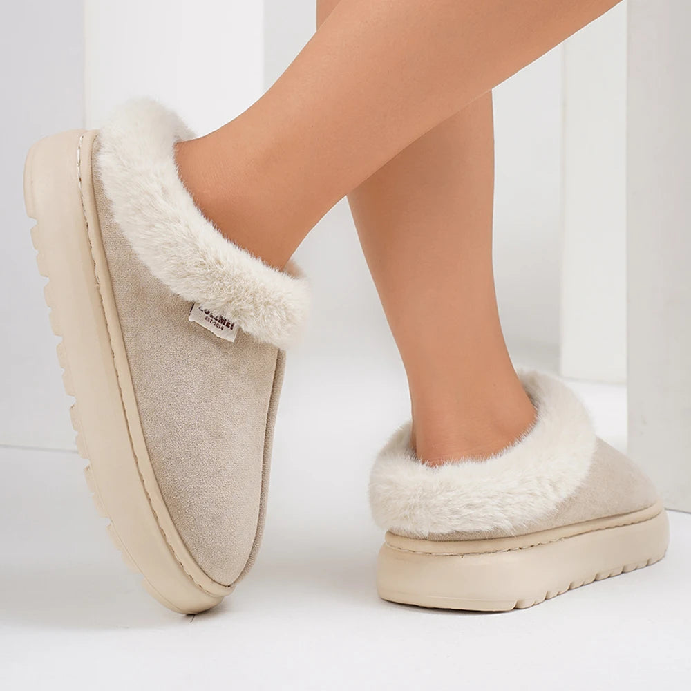 Litfun -  Platform Women Fluffy Slippers Winter High Quality Plush Women Cotton Shoes Ladies Fur House Slippers Warm Fuzzy Slides