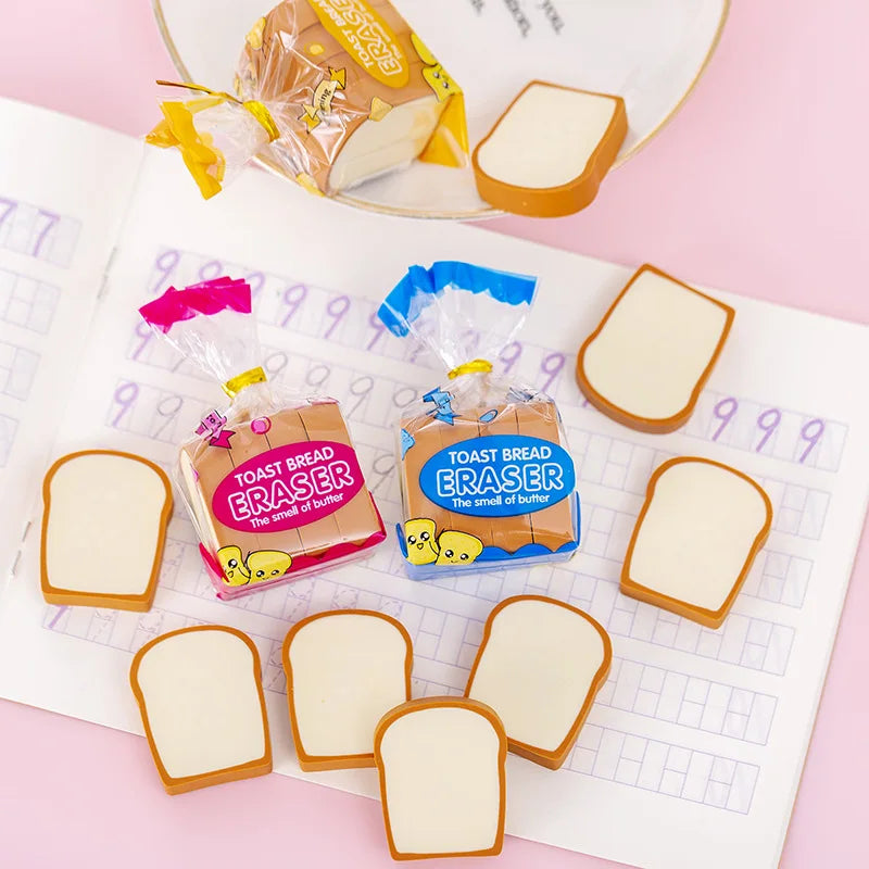 Creative Toast Bread Eraser Student Creative Stationery Children's 1st Period End Christmas Cute Gift Reward Kawaii Erasers