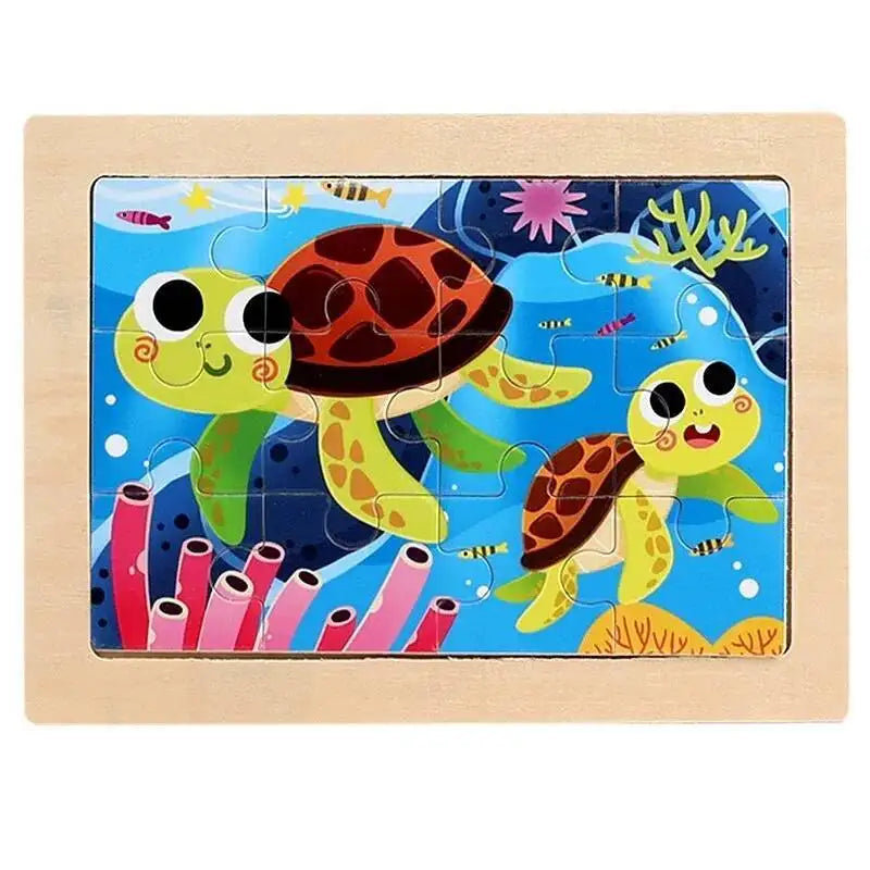 12piece Baby Wooden 3D Puzzle Cartoon Animal Dinosaur Intelligence Jigsaw Wooden Puzzle Game Educational Toys for Children
