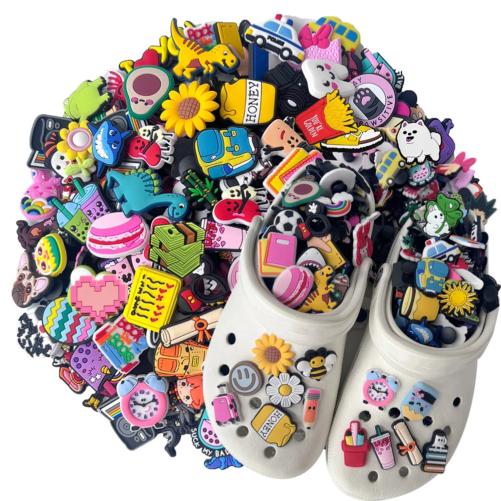 FUNKICKS - 
20-100PCS Wholesale Random Cartoon animation Shoe Charms Animal Garden Shoes Decorations Accessories Buckle For Kids X-mas Gifts