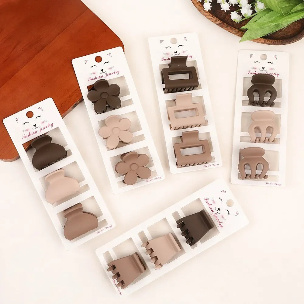 Coffira - New Fashion Coffee Color Three-piece Set Frosted Geometric  Hairpin Hair Clip Barrettes for Women Girl Hair Accessorie Headwear