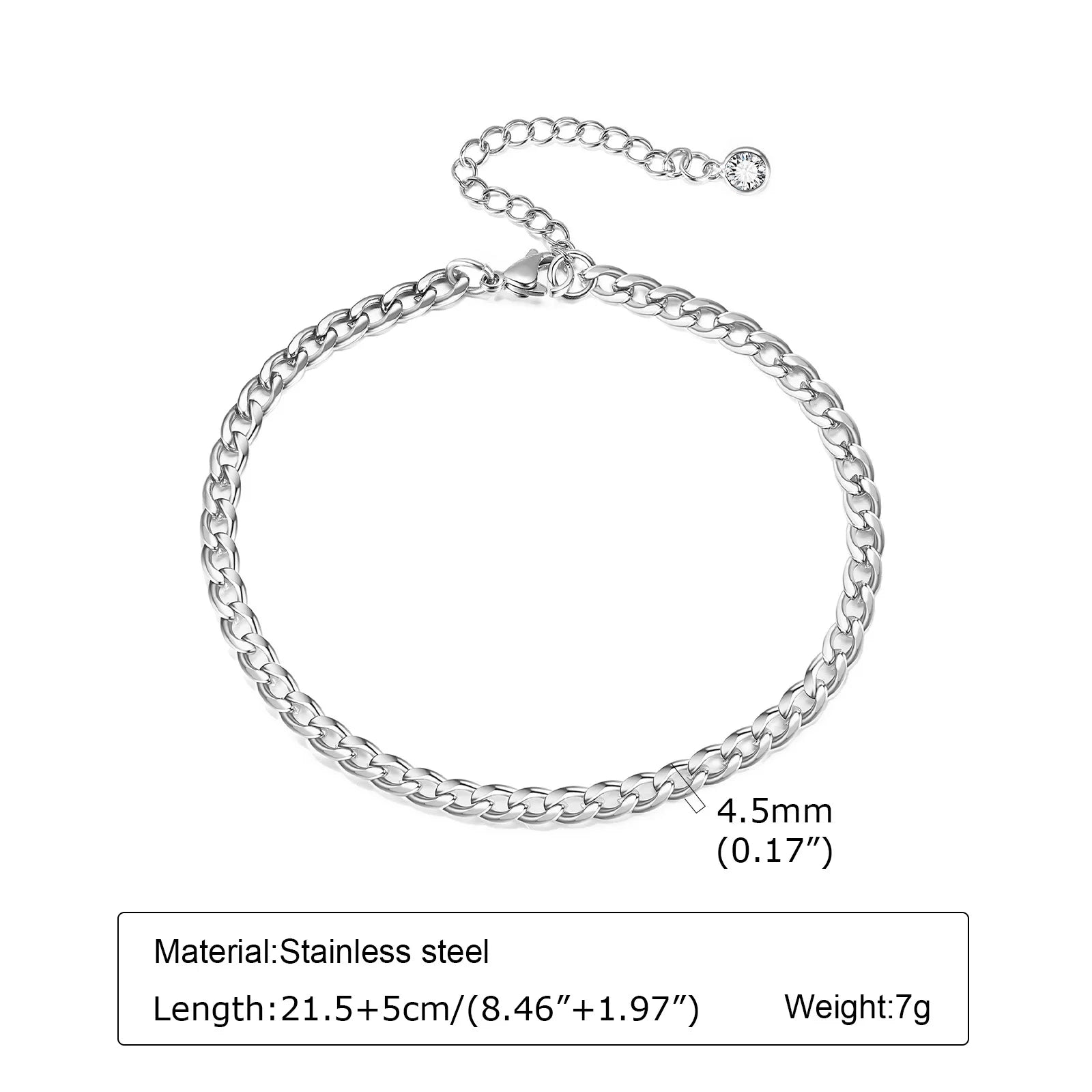 STÉLIA - 
Silver Color Anklet Bracelets for Women Waterproof, Stainless Steel Layered Cuban Chain Herringbone Anklets Summer Beach Gift
